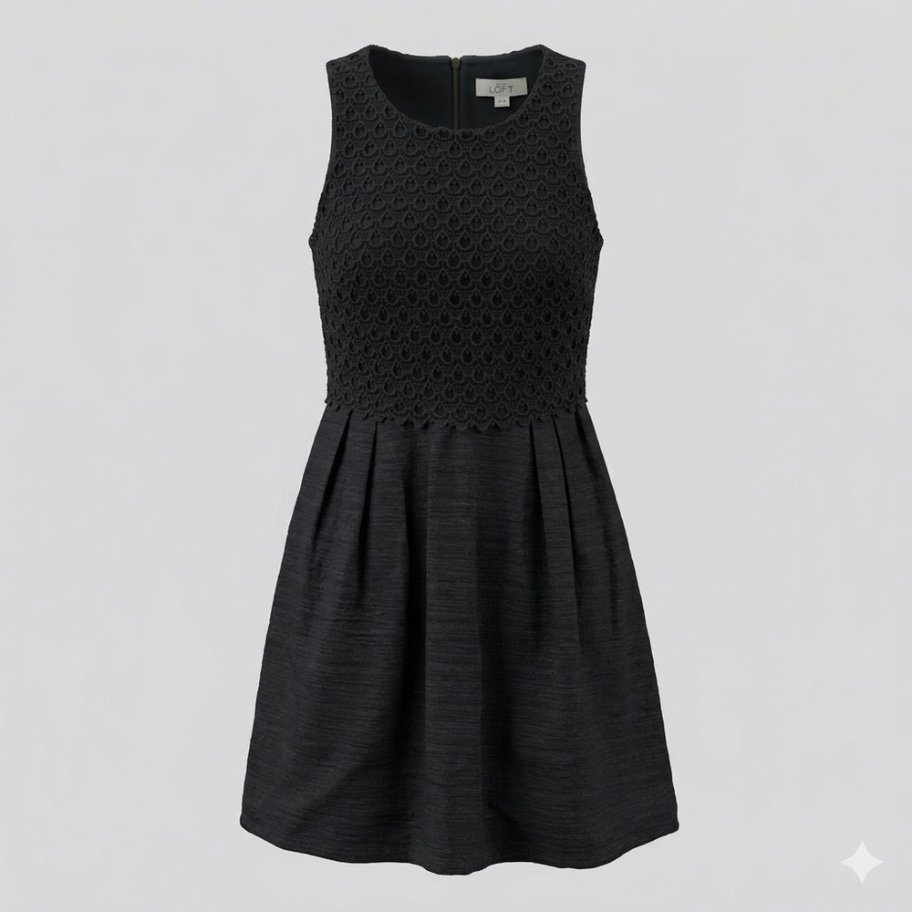 LOFT Scalloped Lace Bodice Fit & Flare Dress - Size 10 Black